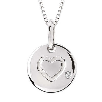 sterling silver & diamond heart disk necklace