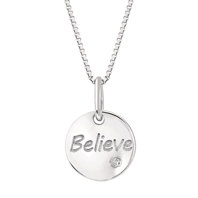 sterling silver & diamond believe necklace