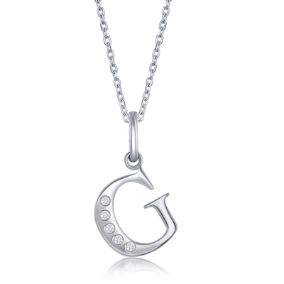 sterling silver diamond initial letter G necklace