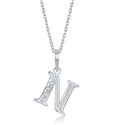 sterling silver & diamond initial N necklace