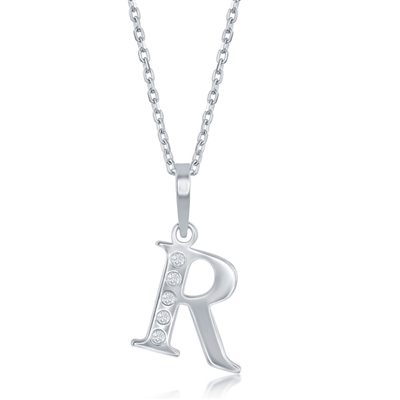 sterling silver & diamond initial letter R