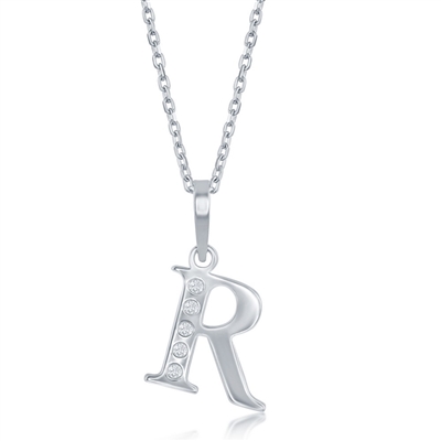 sterling silver & diamond initial letter R