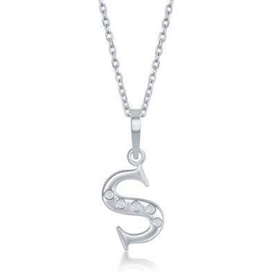 sterling silver & diamond initial S necklace