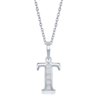 sterling silver diamond initial letter T necklace