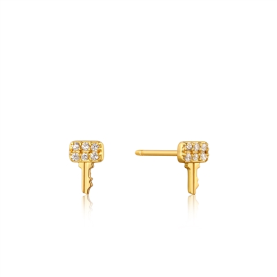 Ania Haie under lock & key gold key sparkle stud earrings