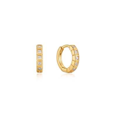 Ania Haie gold glam rock glam huggie cz hoop earrings