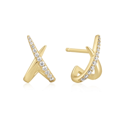 Ania Haie heart hunter gold kiss polished cubic zirconia pave stud earrings