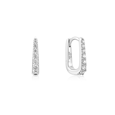 Ania Haie sterling silver cubic zirconia oval pave huggie earrings