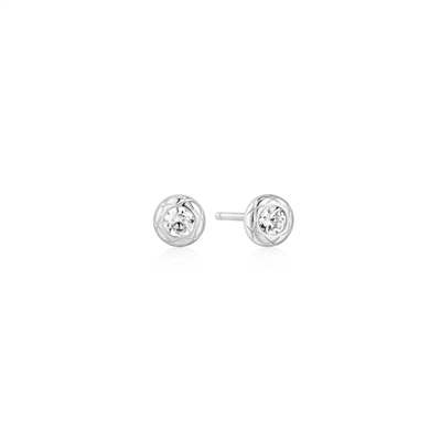 Ania Haie tide echo sterling silver textured bezel set cz stud earrings