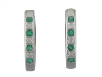 14k white gold diamond & emerald hoop earrings