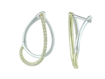 14k white & yellow gold two tone diamond hoop earrings