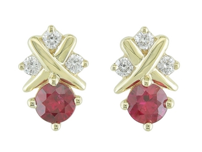14k yellow gold ruby & diamond accented stud earrings