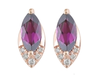 14k rose gold rhodolite garnet & diamond earrings