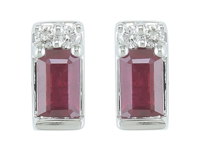 14k white gold ruby & diamond earrings