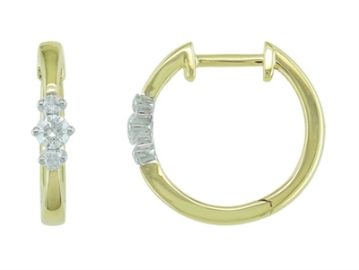 14k yellow & white gold two tone 3 diamond hoop earrings