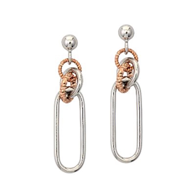 Frederic Duclos sterling silver & rose gold plated paperclip & circle earrings