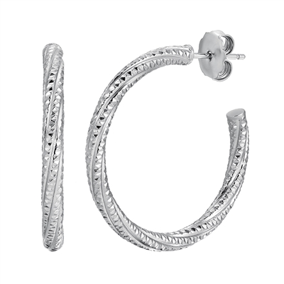 Frederic Duclos sterling silver large texture hoop earrings