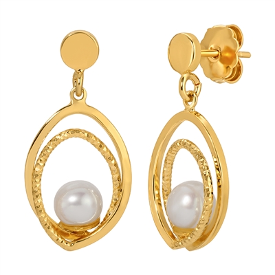 Frederic Duclos sterling silver & gold plated freshwater pearl oval earrings