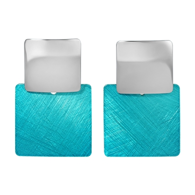 Frederic Duclos sterling silver ocean blue square earrings