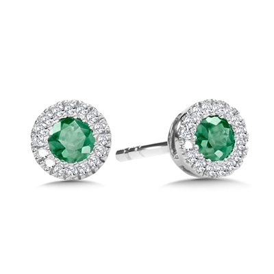14k white gold diamond & emerald halo earrings