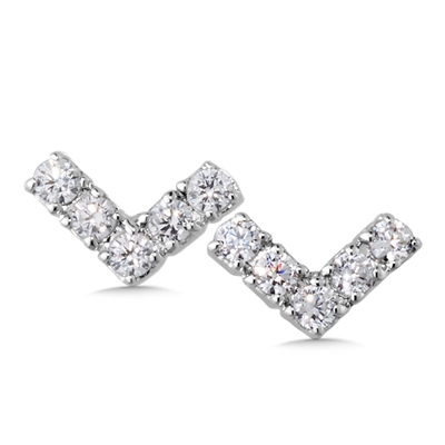 14k white gold diamond v shaped earrings