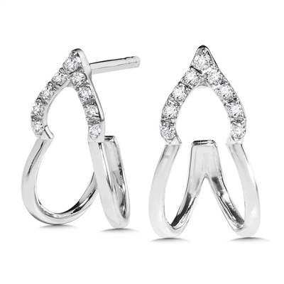 14k white gold c-shaped diamond marquise hoop earrings