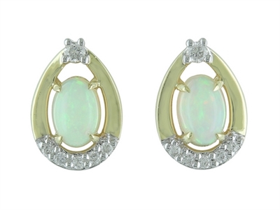 14k yellow gold opal & diamond earrings