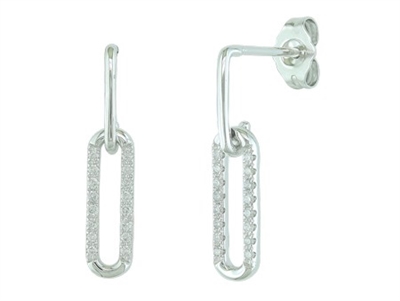 14k white gold diamond paperclip dangle earrings