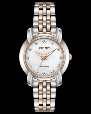 Ladies Citizen Jolie rose gold tone & silver mother of pearl dial genuine diamond watch