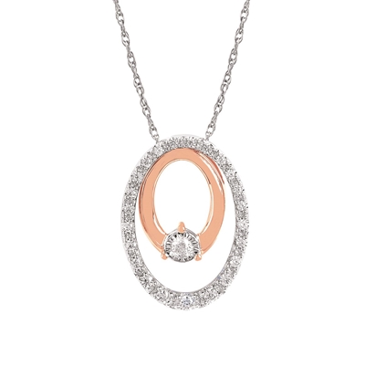 10k white & rose gold two tone diamond oval enhancer necklace