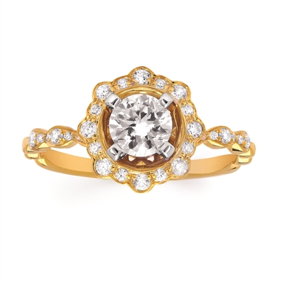 14k yellow gold diamond engagement semi-mount ring