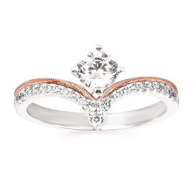 14k white & rose gold semi-mount round diamond engagement ring