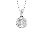 round & baguette diamond white gold necklace