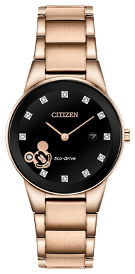 ladies citizen eco-drive rose gold plated Mickey Mouse watch
