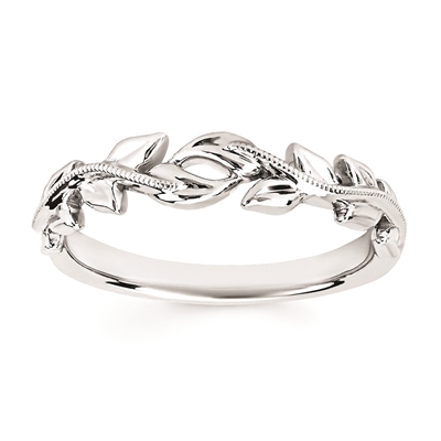 14k white gold vine leaf band