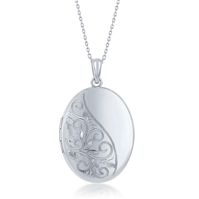 sterling silver etched oval locket