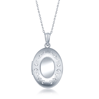 sterling silver oval matte locket with etching