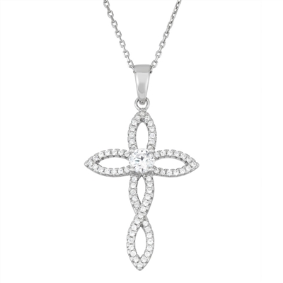 sterling silver & cubic zirconia cz cross necklace