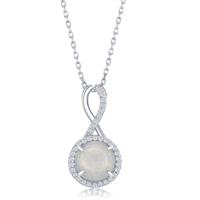 sterling silver opal & cz halo necklace