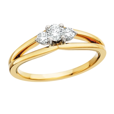 14k yellow gold 3 stone diamond engagement ring with guard band