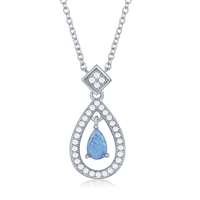 sterling silver blue opal cubic zirconia teardrop necklace