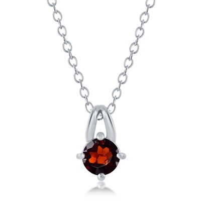 sterling silver round garnet necklace