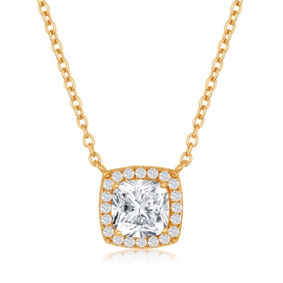 sterling silver with gold plating cushion cz necklace