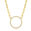 sterling silver & gold plated cz cubic zirconia circle of life paperclip necklace