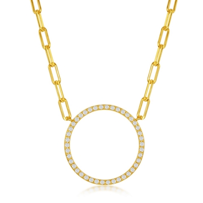 sterling silver & gold plated cz cubic zirconia circle of life paperclip necklace