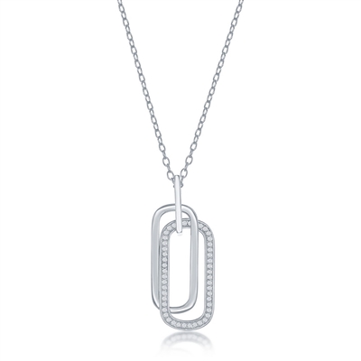 sterling silver double oval cz necklace