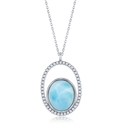 sterling silver oval Larimer & cubic zirconia necklace