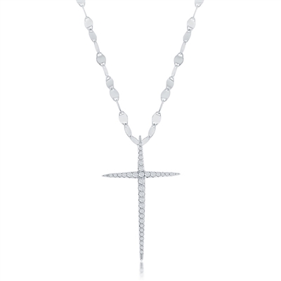 sterling silver cubic zirconia cz cross necklace with mirror chain