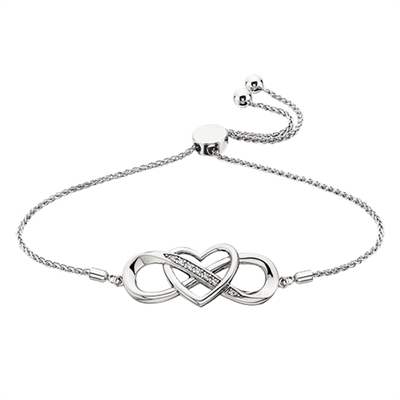 sterling silver & cubic zirconia cz infinity heart bolo bracelet