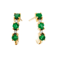 10k yellow gold genuine emerald & diamond hoop earrings